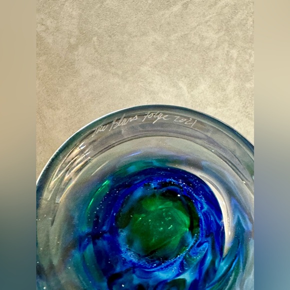 Blue-Green Tall Wave Glass Vase by The Glass Forge 10” Tall - Picture 5 of 5